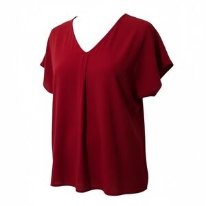 Eesome Red Pleated Front Blouse XL | Lightweight V-Neck Dolman Top
